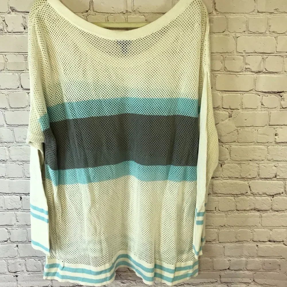 TORRID Crochet Open Weave Stripe Longsleeve Scoop Neck Coastal Beach Top Size 3X